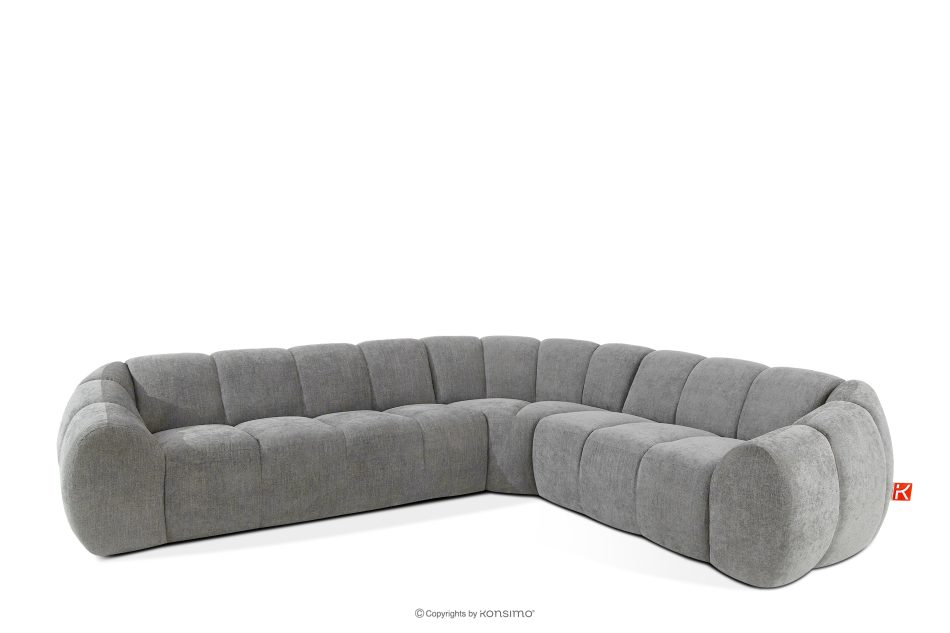 FLAVA Großes gestepptes Ecksofa im Retro-Modern-Stil rechts hellgrau Hellgrau - Foto 2