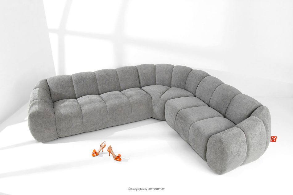 FLAVA Großes gestepptes Ecksofa im Retro-Modern-Stil rechts hellgrau Hellgrau - Foto 1