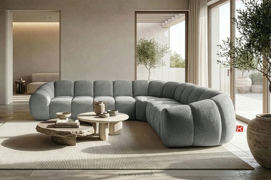 FLAVA Großes gestepptes Ecksofa im Retro-Modern-Stil rechts hellgrau Hellgrau - Foto 9