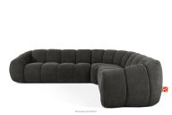 Großes gestepptes Ecksofa im Retro-Modern-Stil rechts graphit