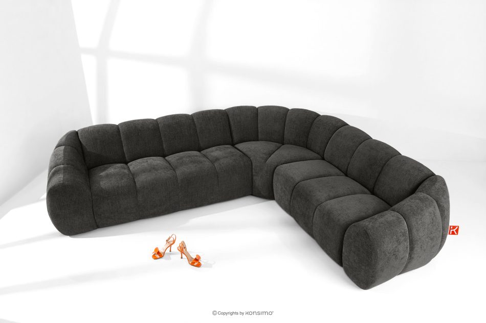 FLAVA Großes gestepptes Ecksofa im Retro-Modern-Stil rechts graphit Graphit - Foto 1