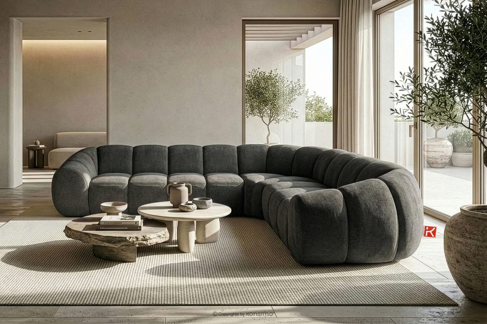 FLAVA Großes gestepptes Ecksofa im Retro-Modern-Stil rechts graphit Graphit - Foto 9