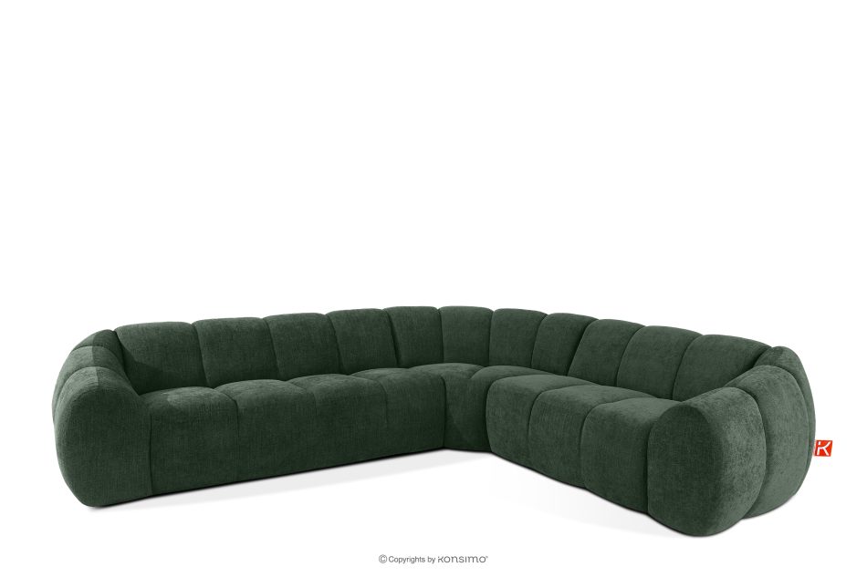 FLAVA Großes gestepptes Ecksofa im Retro-Modern-Stil rechts dunkelgrün Dunkelgrün - Foto 2