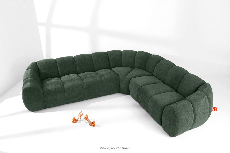 FLAVA Großes gestepptes Ecksofa im Retro-Modern-Stil rechts dunkelgrün Dunkelgrün - Foto 1