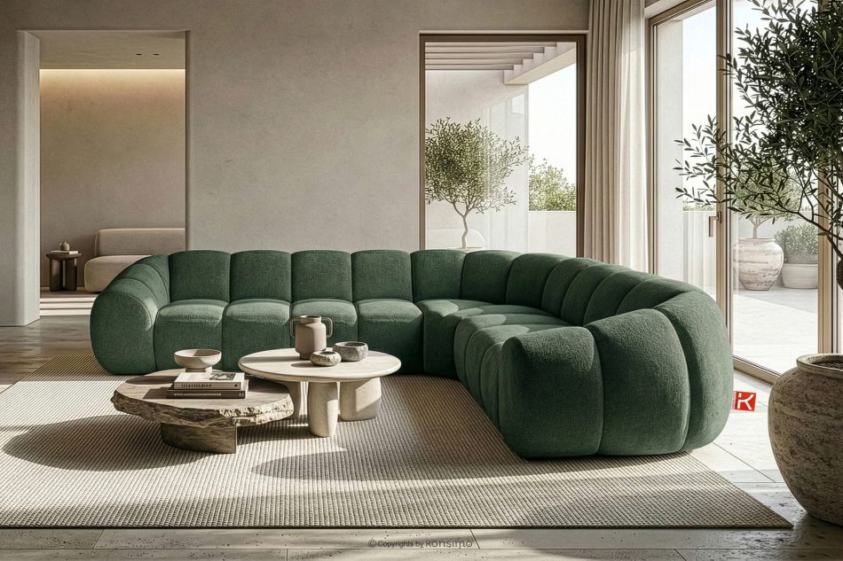 FLAVA Großes gestepptes Ecksofa im Retro-Modern-Stil rechts dunkelgrün Dunkelgrün - Foto 9