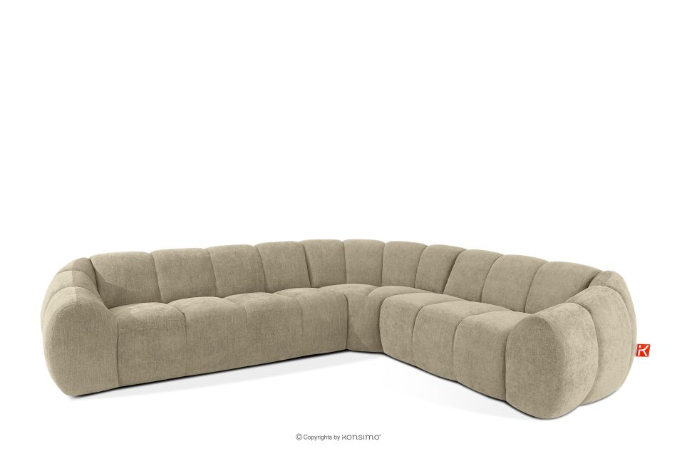 FLAVA Großes gestepptes Ecksofa im Retro-Modern-Stil rechts sandfarben Sandfarben - Foto 2