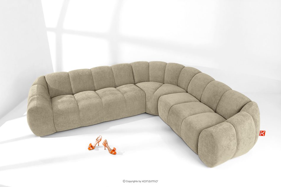 FLAVA Großes gestepptes Ecksofa im Retro-Modern-Stil rechts sandfarben Sandfarben - Foto 1