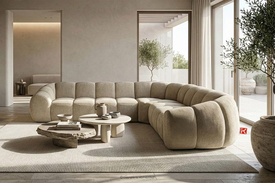 FLAVA Großes gestepptes Ecksofa im Retro-Modern-Stil rechts sandfarben Sandfarben - Foto 9