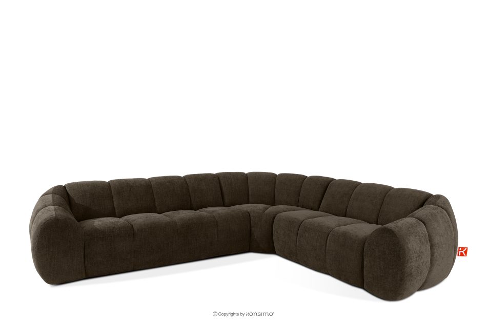 FLAVA Großes gestepptes Ecksofa im Retro-Modern-Stil rechts braun Braun - Foto 2