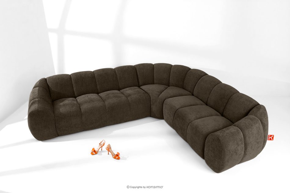 FLAVA Großes gestepptes Ecksofa im Retro-Modern-Stil rechts braun Braun - Foto 1