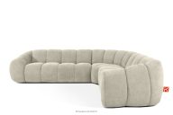 Großes gestepptes Ecksofa im Retro-Modern-Stil rechts ecru