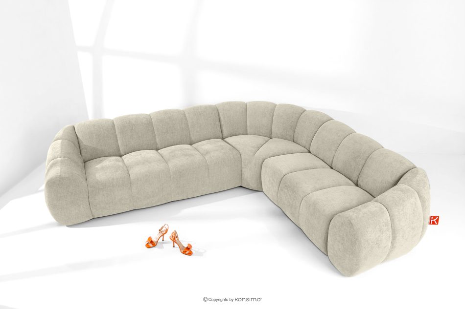 FLAVA Großes gestepptes Ecksofa im Retro-Modern-Stil rechts ecru Ecru - Foto 1