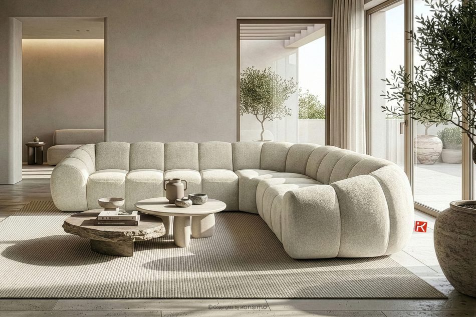 FLAVA Großes gestepptes Ecksofa im Retro-Modern-Stil rechts ecru Ecru - Foto 9