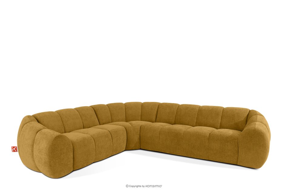 FLAVA Großes gestepptes Ecksofa im Retro-Modern-Stil links honigfarben Honigfarben - Foto 2