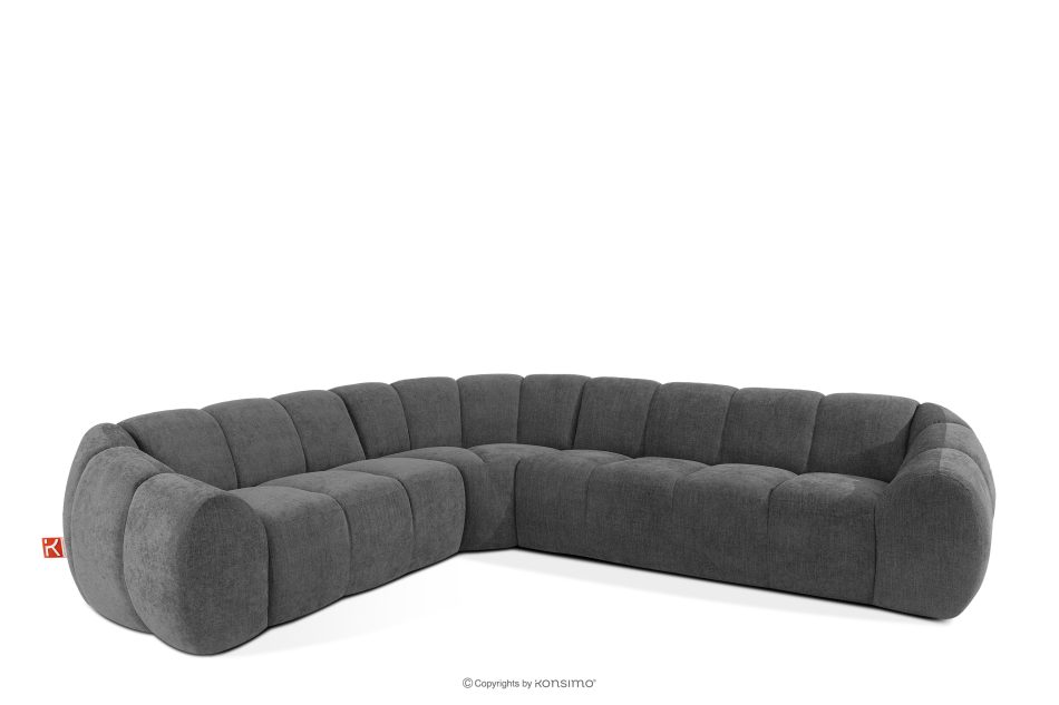 FLAVA Großes gestepptes Ecksofa im Retro-Modern-Stil links aschgrau Grau - Foto 2