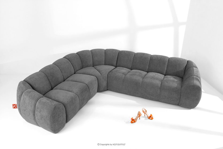 FLAVA Großes gestepptes Ecksofa im Retro-Modern-Stil links aschgrau Grau - Foto 1