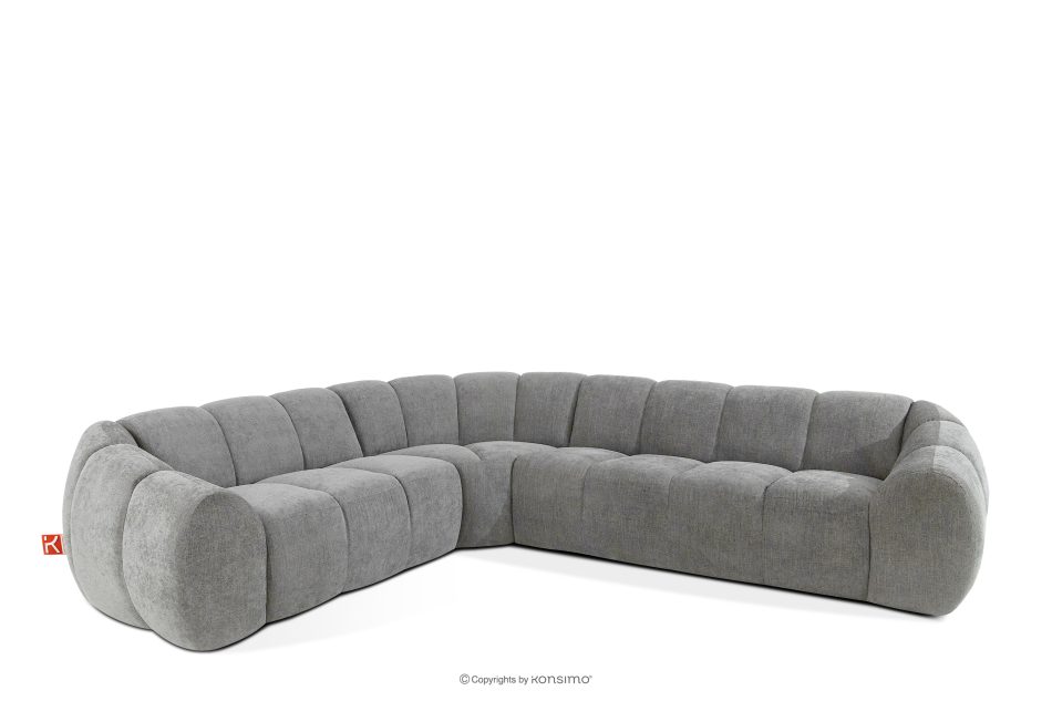 FLAVA Großes gestepptes Ecksofa im Retro-Modern-Stil links hellgrau Hellgrau - Foto 2