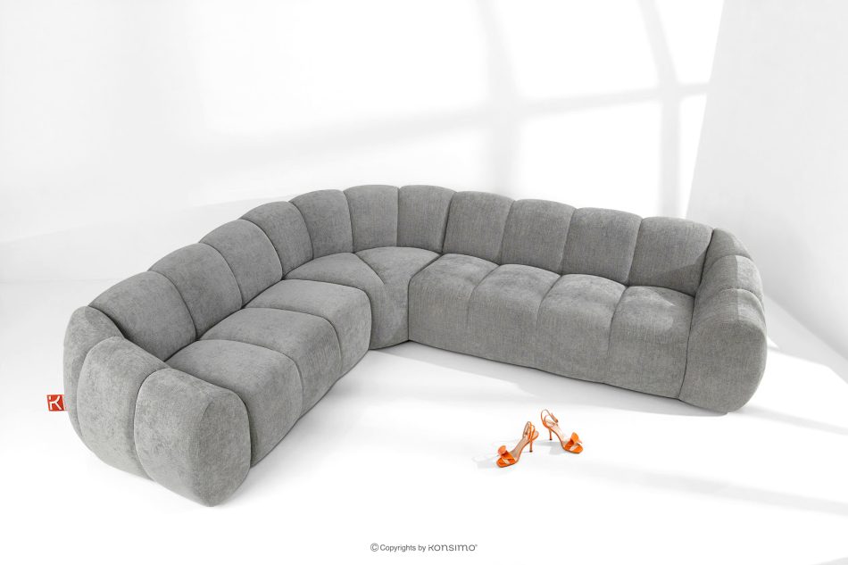 FLAVA Großes gestepptes Ecksofa im Retro-Modern-Stil links hellgrau Hellgrau - Foto 1