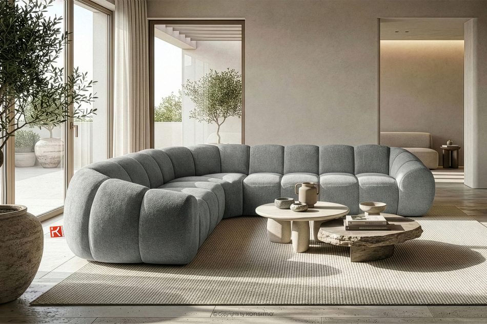 FLAVA Großes gestepptes Ecksofa im Retro-Modern-Stil links hellgrau Hellgrau - Foto 9