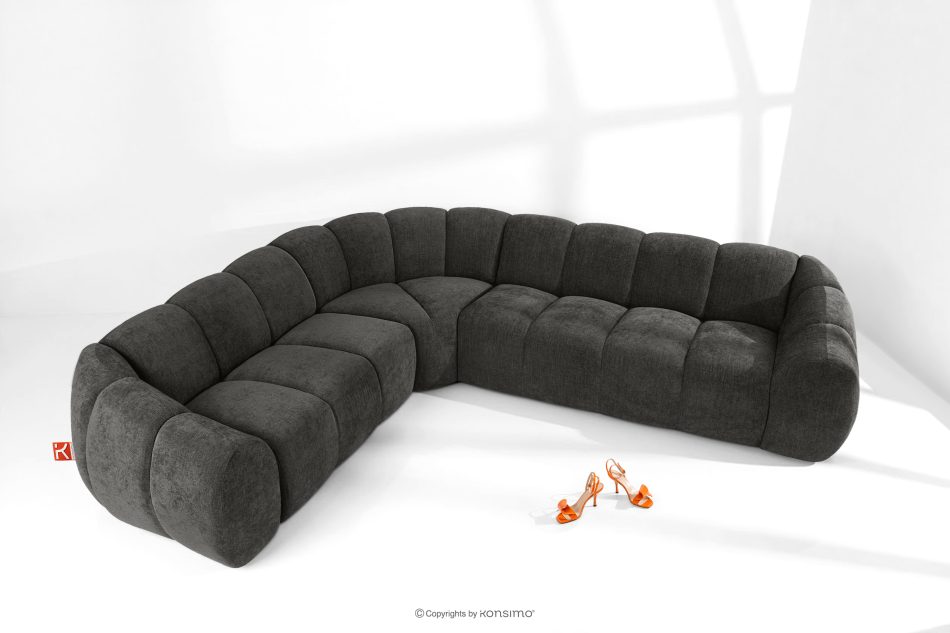 FLAVA Großes gestepptes Ecksofa im Retro-Modern-Stil links graphit Graphit - Foto 1