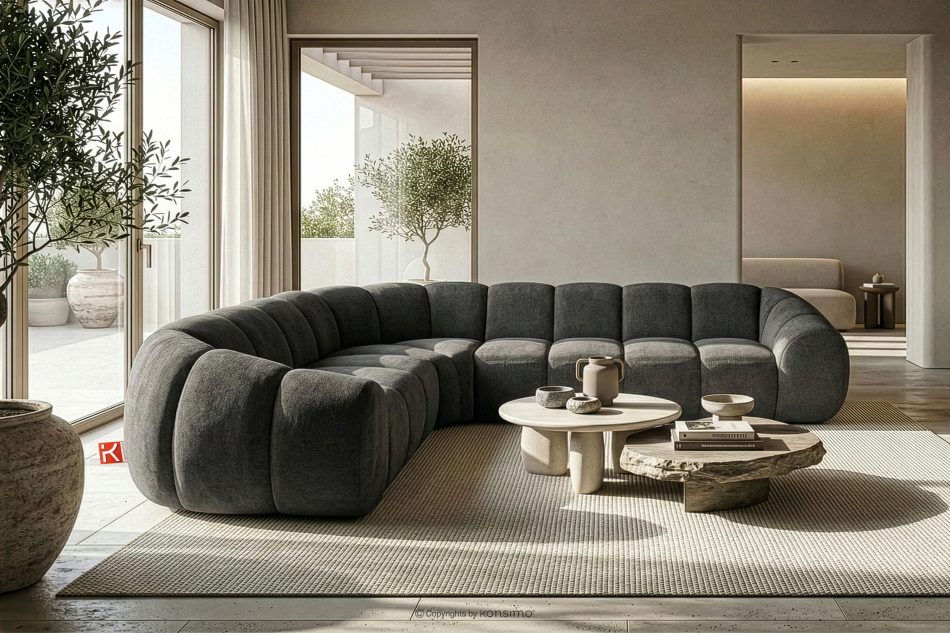 FLAVA Großes gestepptes Ecksofa im Retro-Modern-Stil links graphit Graphit - Foto 9