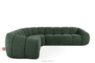 Großes gestepptes Ecksofa im Retro-Modern-Stil links dunkelgrün