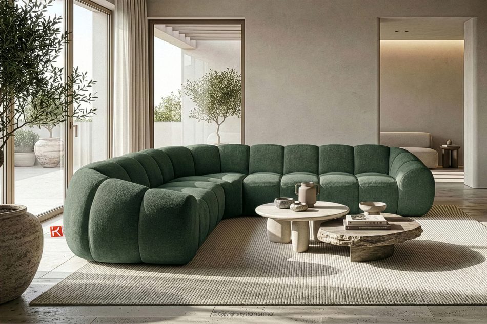 FLAVA Großes gestepptes Ecksofa im Retro-Modern-Stil links dunkelgrün Dunkelgrün - Foto 9