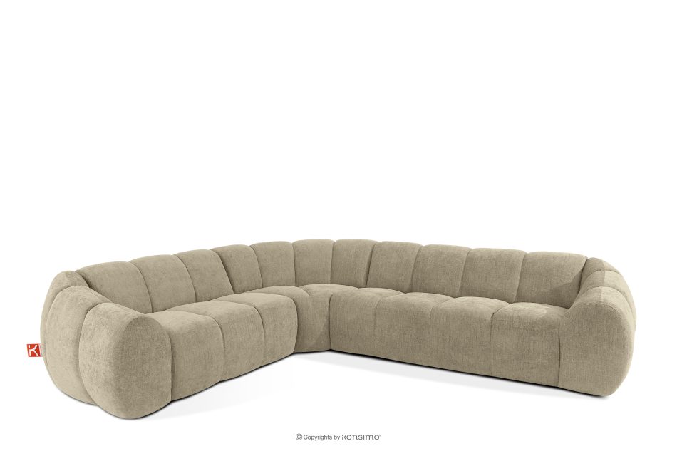 FLAVA Großes gestepptes Ecksofa im Retro-Modern-Stil links sandfarben Sandfarben - Foto 2