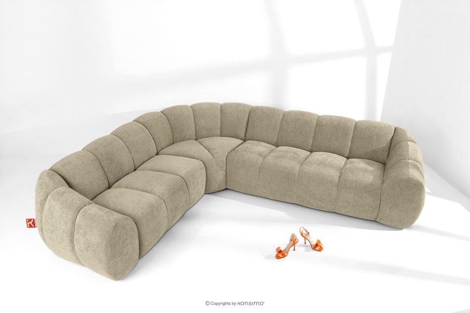 FLAVA Großes gestepptes Ecksofa im Retro-Modern-Stil links sandfarben Sandfarben - Foto 1