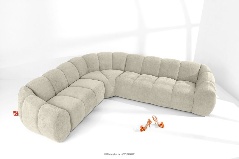 FLAVA Großes gestepptes Ecksofa im Retro-Modern-Stil links ecru Ecru - Foto 1