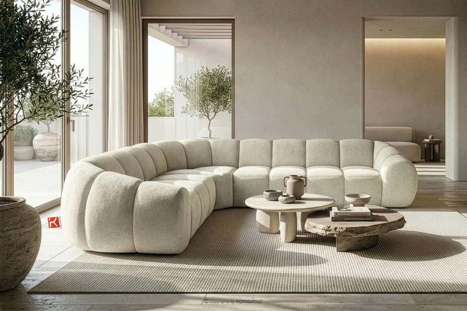 FLAVA Großes gestepptes Ecksofa im Retro-Modern-Stil links ecru Ecru - Foto 9
