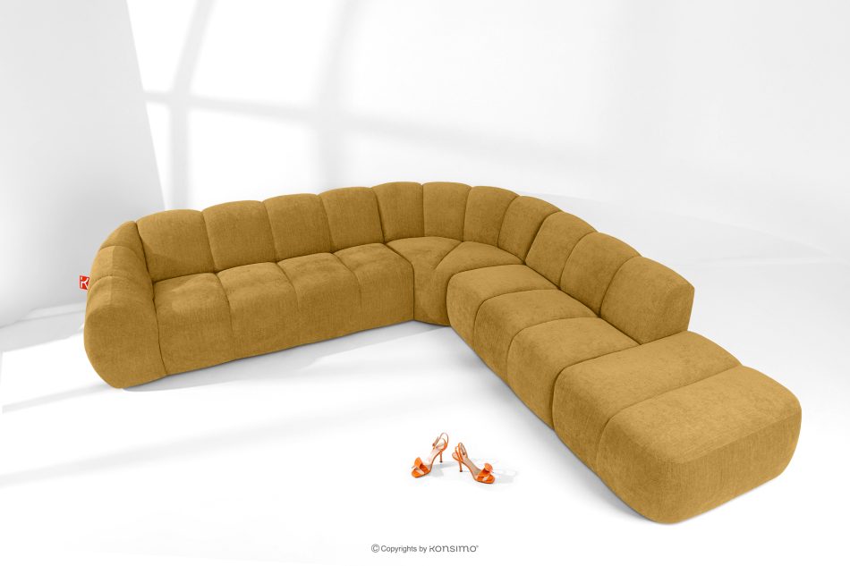 FLAVA Großes gestepptes modulares Ecksofa im Retro-Modern-Stil rechts honigfarben Honigfarben - Foto 1