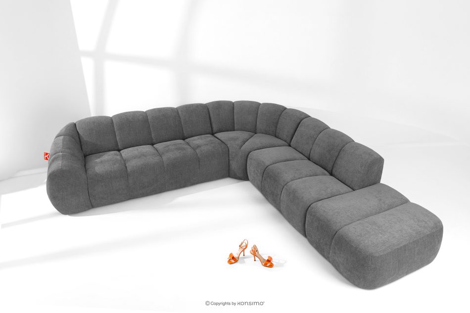 FLAVA Großes gestepptes modulares Ecksofa im Retro-Modern-Stil rechts grau Grau - Foto 1