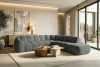 FLAVA Großes gestepptes modulares Ecksofa im Retro-Modern-Stil rechts grau Grau - Foto 11