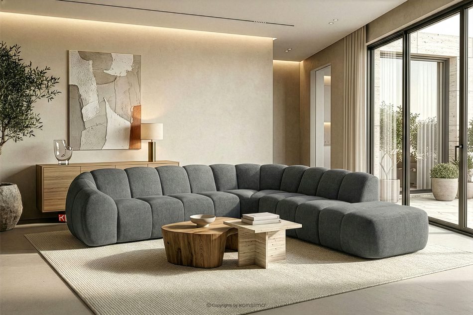 FLAVA Großes gestepptes modulares Ecksofa im Retro-Modern-Stil rechts grau Grau - Foto 10