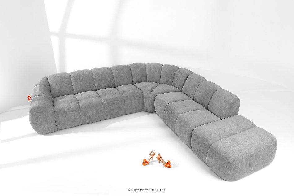 FLAVA Großes gestepptes modulares Ecksofa im Retro-Modern-Stil rechts hellgrau Hellgrau - Foto 1