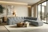 FLAVA Großes gestepptes modulares Ecksofa im Retro-Modern-Stil rechts hellgrau Hellgrau - Foto 11