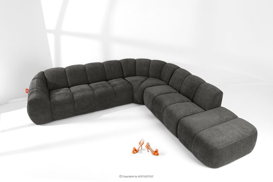 FLAVA Großes gestepptes modulares Ecksofa im Retro-Modern-Stil rechts graphit Graphit - Foto 1