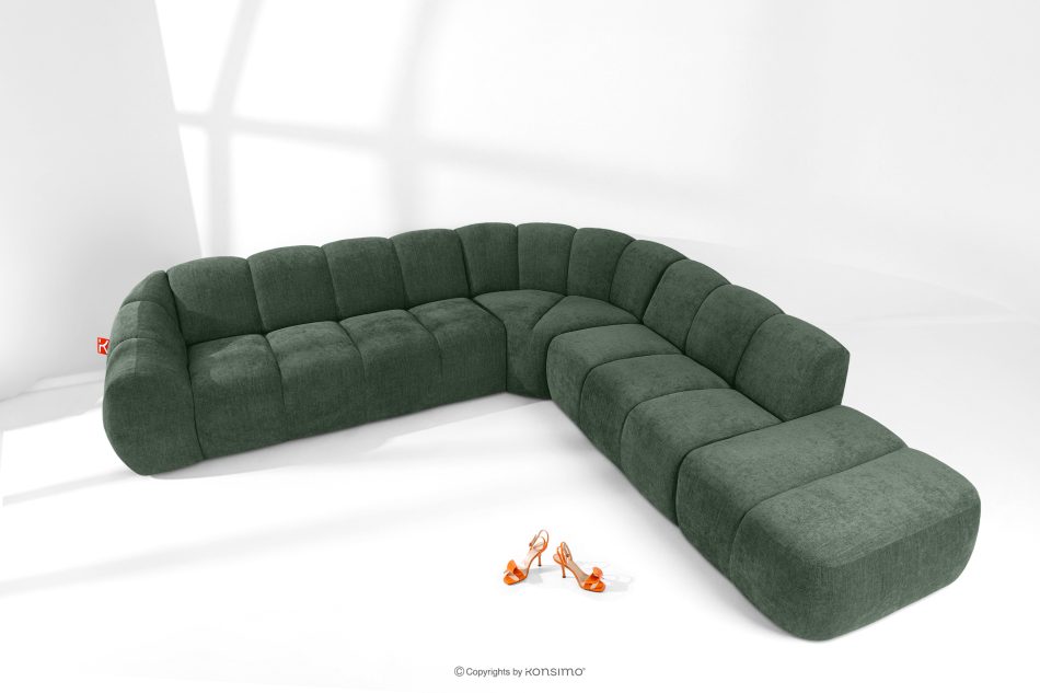 FLAVA Großes gestepptes modulares Ecksofa im Retro-Modern-Stil rechts dunkelgrün Dunkelgrün - Foto 1