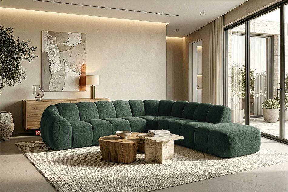 FLAVA Großes gestepptes modulares Ecksofa im Retro-Modern-Stil rechts dunkelgrün Dunkelgrün - Foto 10