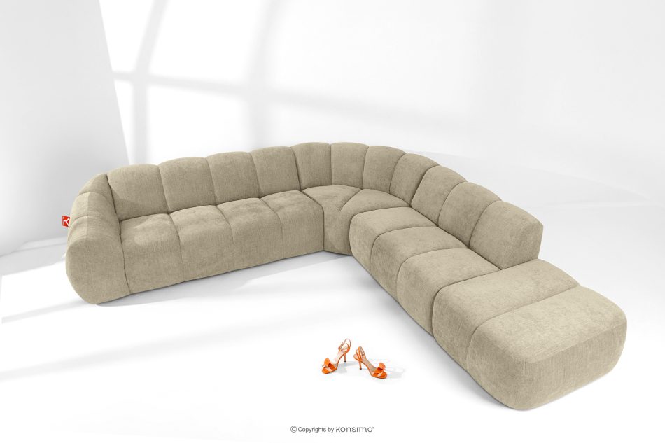 FLAVA Großes gestepptes Ecksofa im Retro-Modern-Stil rechts sandfarben Sandfarben - Foto 1