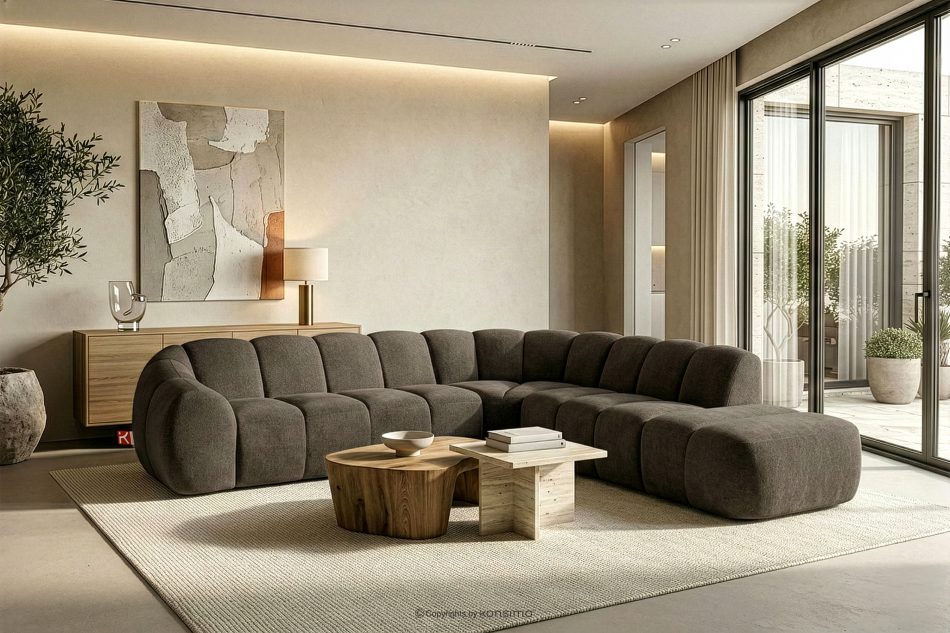 FLAVA Großes gestepptes Ecksofa im Retro-Modern-Stil rechts braun Braun - Foto 10