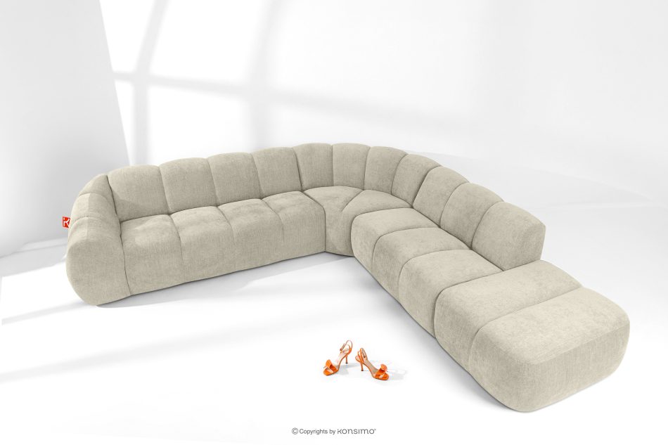 FLAVA Großes gestepptes Ecksofa im Retro-Modern-Stil rechts ecru Ecru - Foto 1