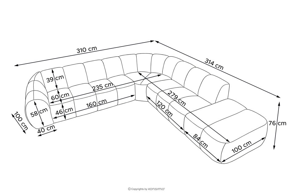 FLAVA Großes gestepptes modulares Ecksofa im Retro-Modern-Stil rechts grau Grau - Foto 11