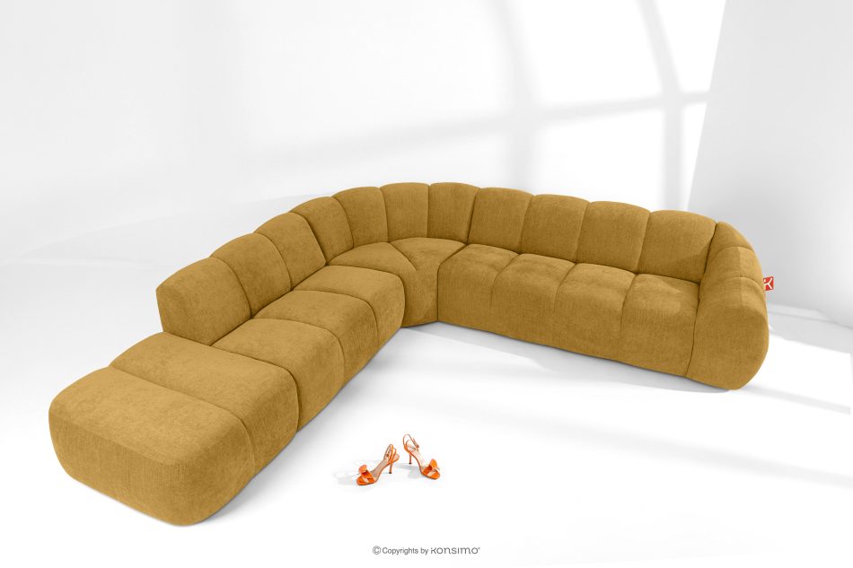 FLAVA Großes gestepptes modulares Ecksofa im Retro-Modern-Stil links honigfarben Honigfarben - Foto 1