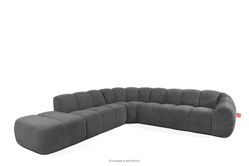FLAVA Großes gestepptes Ecksofa im Retro-Modern-Stil links grau Grau - Foto 2