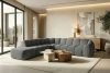 FLAVA Großes gestepptes Ecksofa im Retro-Modern-Stil links grau Grau - Foto 11