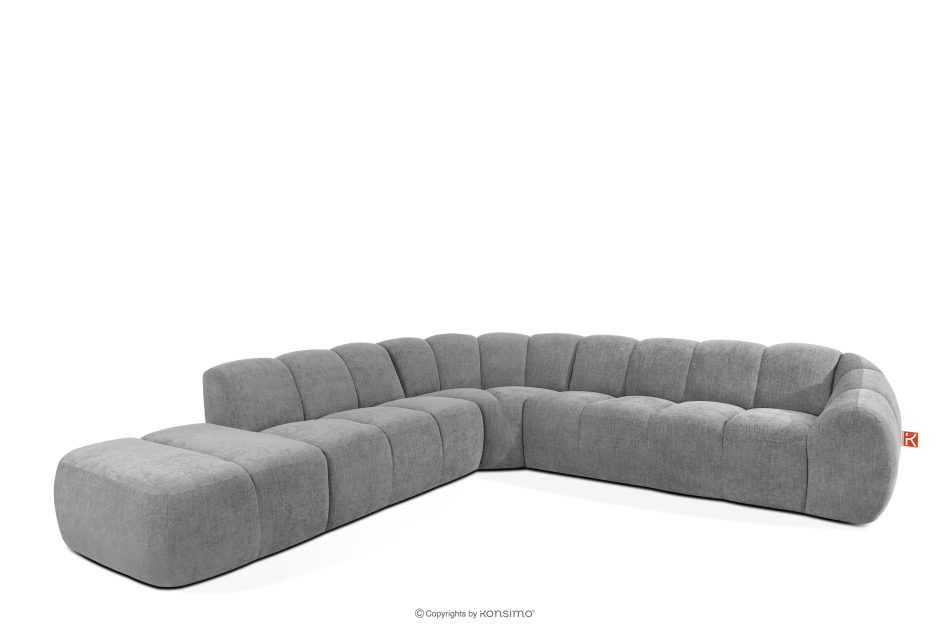 FLAVA Großes gestepptes Ecksofa im Retro-Modern-Stil links hellgrau Hellgrau - Foto 2