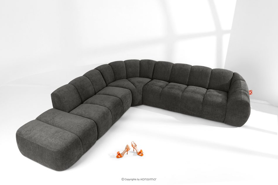 FLAVA Großes gestepptes Ecksofa im Retro-Modern-Stil links graphit Graphit - Foto 1