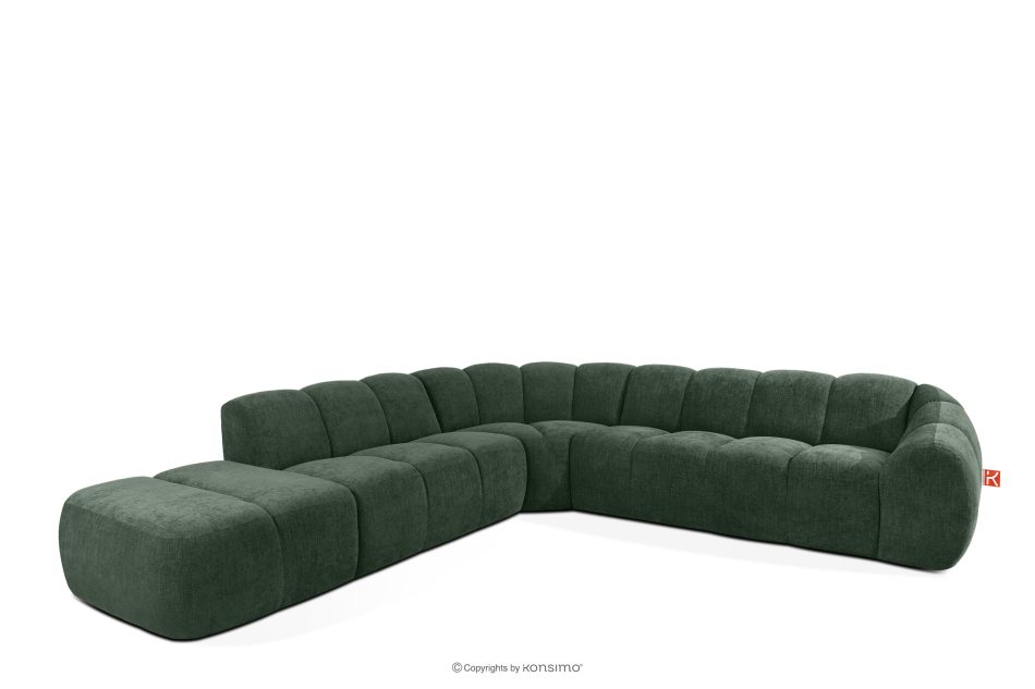 FLAVA Großes gestepptes Ecksofa im Retro-Modern-Stil links dunkelgrün Dunkelgrün - Foto 2